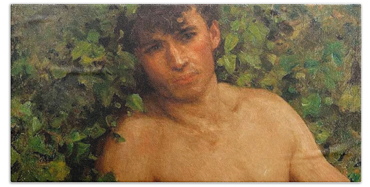 Swimmer Beach Towel featuring the painting The Swimmer #2 by Henry Scott Tuke