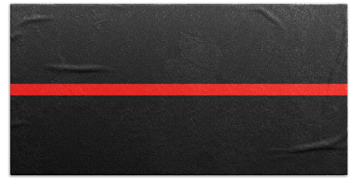 Volunteer Firefighter Beach Towel featuring the digital art The Symbolic Thin Red Line Firefighter Heroes Tribute #2 by Garaga Designs
