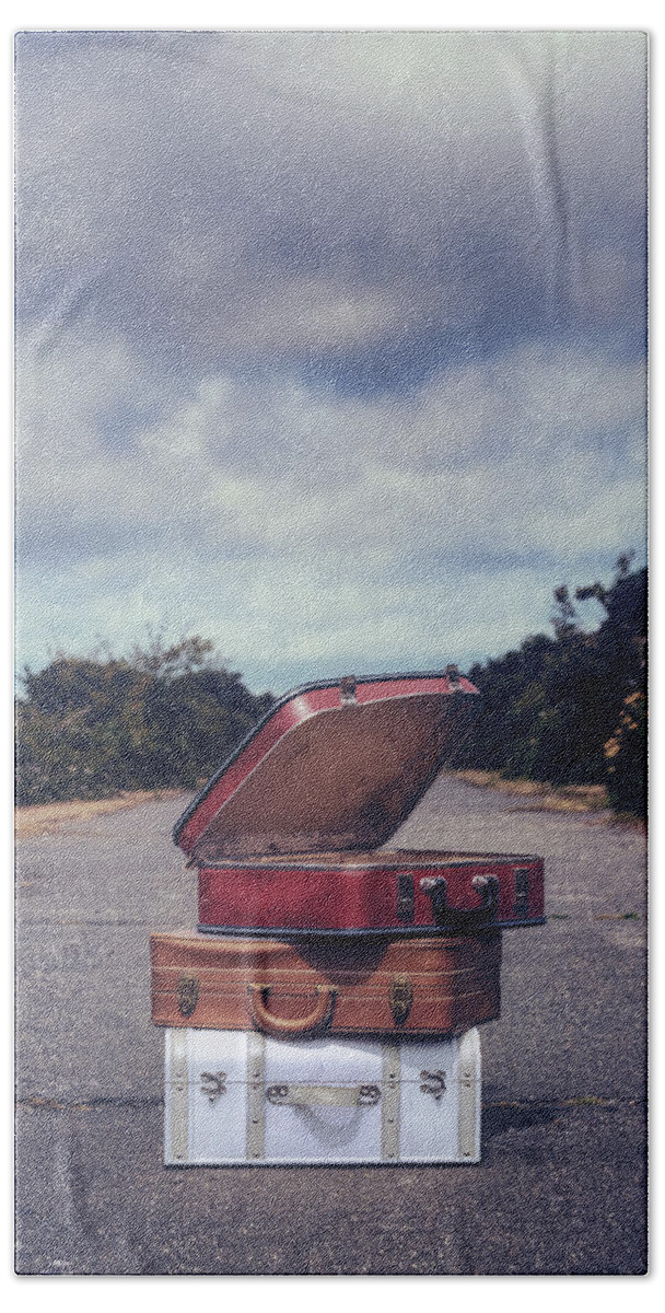 Red Beach Towel featuring the photograph Three Suitcases #1 by Joana Kruse
