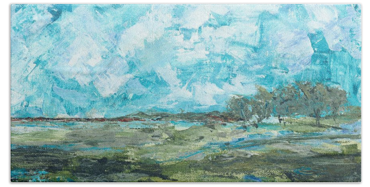 Landscape Beach Towel featuring the painting Toward Pinckney Island by Kathryn Riley Parker