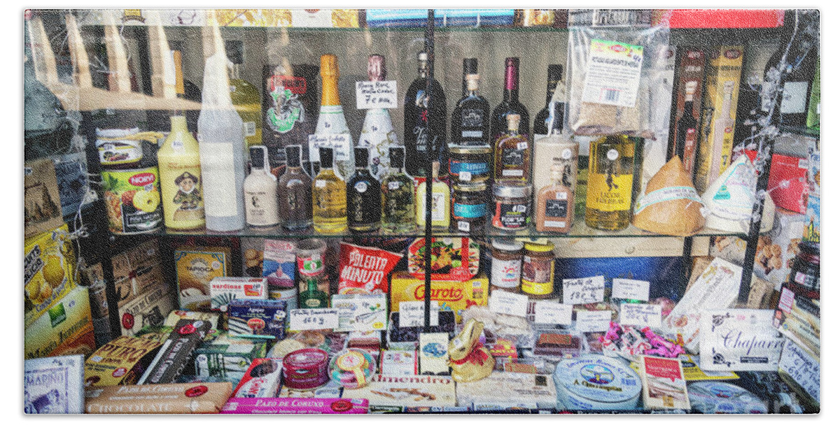 Canned Beach Towel featuring the photograph Traditional Spanish Deli Food Shop Display In Santiago De Compos #1 by JM Travel Photography