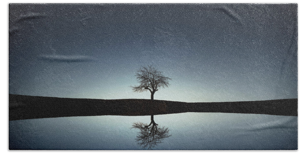 Autumn Beach Sheet featuring the photograph Tree near lake at night #1 by Bess Hamiti