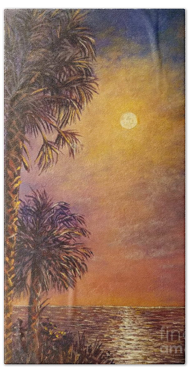 Full Moon Beach Towel featuring the painting Tropical Moon #2 by Lou Ann Bagnall