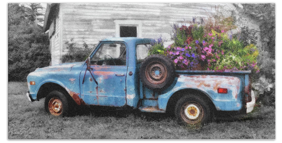 Vintage Truck Beach Towel featuring the photograph Truckbed Bouquet #1 by Andrea Platt