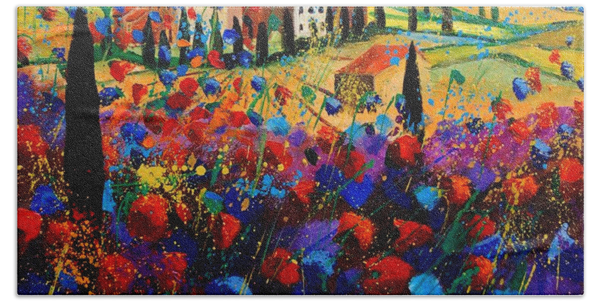 Flowers Beach Towel featuring the painting Tuscany poppies #2 by Pol Ledent