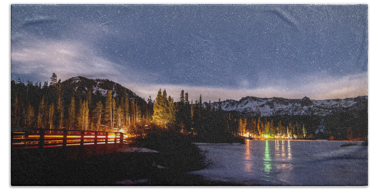 Bridge Beach Sheet featuring the photograph Twin Lakes at Night by Cat Connor