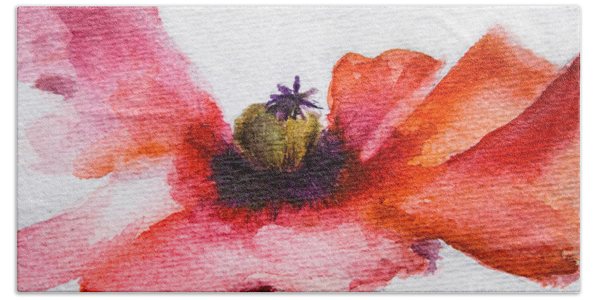 Art Beach Sheet featuring the painting Watercolor Poppy flower #1 by Regina Jershova