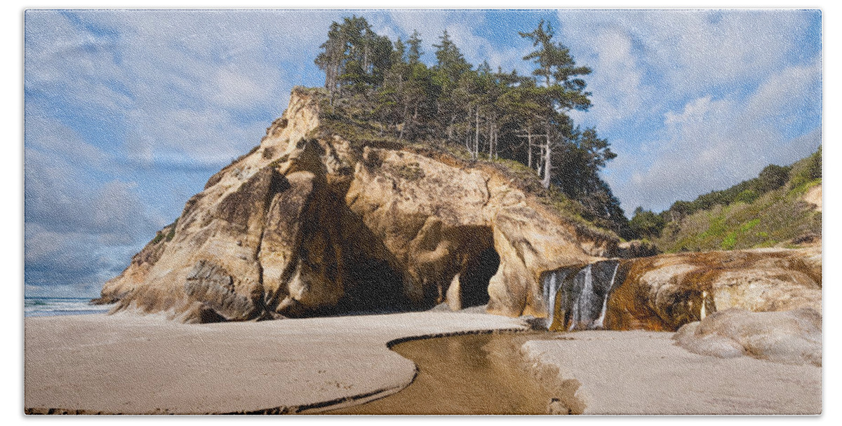 Beach Beach Towel featuring the photograph Waterfall Flowing into the Pacific Ocean #2 by Jeff Goulden