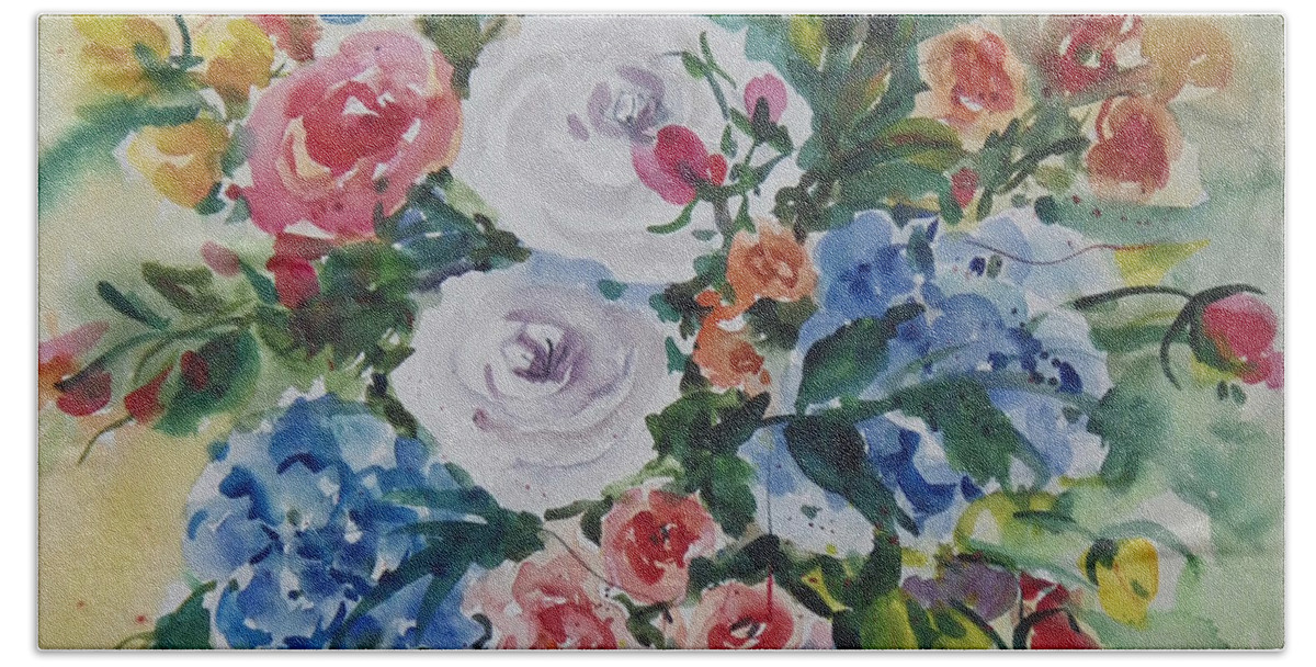 Flowers Beach Towel featuring the painting White Roses #1 by Ingrid Dohm