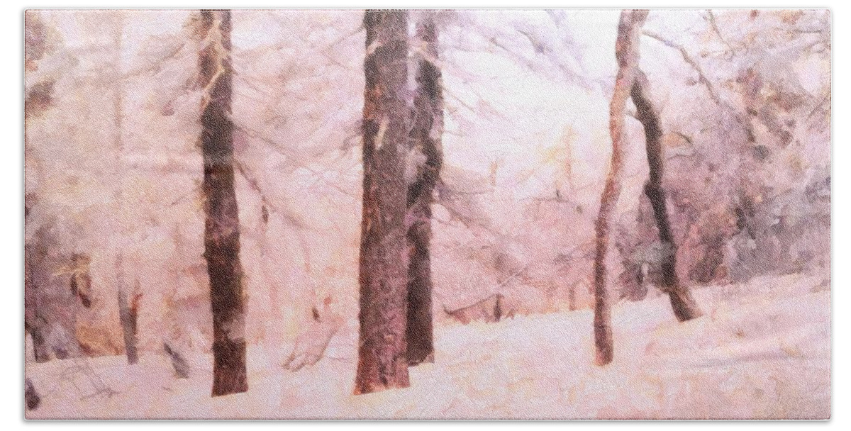 Winter Beach Sheet featuring the painting Winter Forest #1 by Lelia DeMello