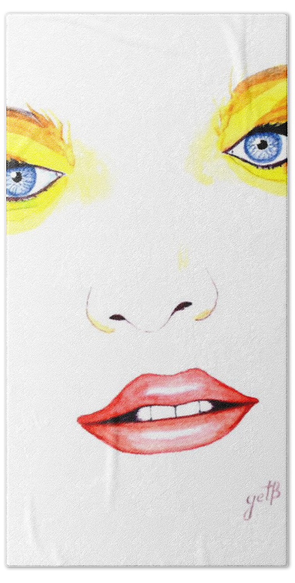Woman Face Beach Towel featuring the painting Woman Scent watercolor painting #1 by Georgeta Blanaru