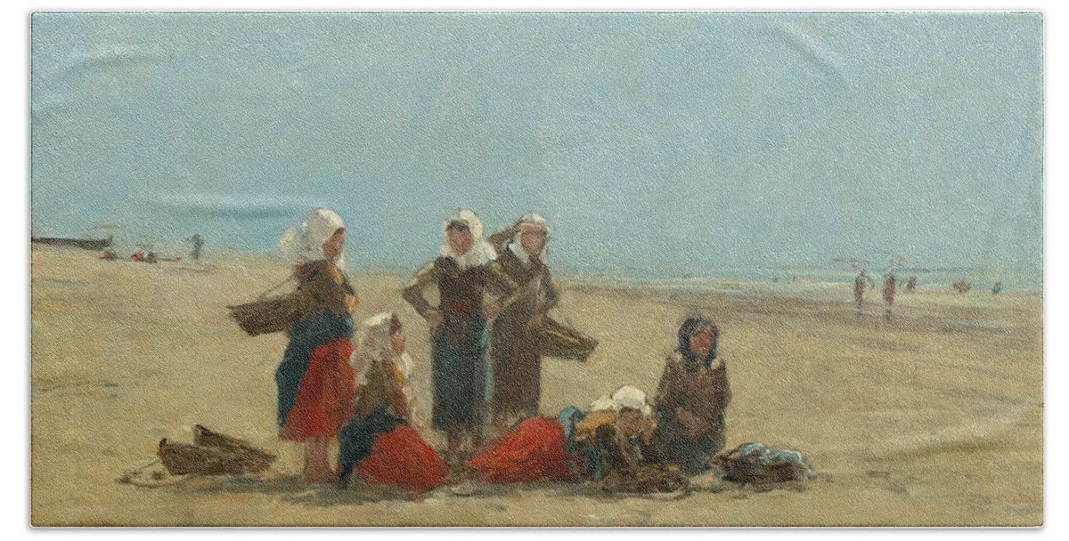Eugene Boudin Beach Towel featuring the painting Women On The Beach At Berck #1 by Eugene Boudin