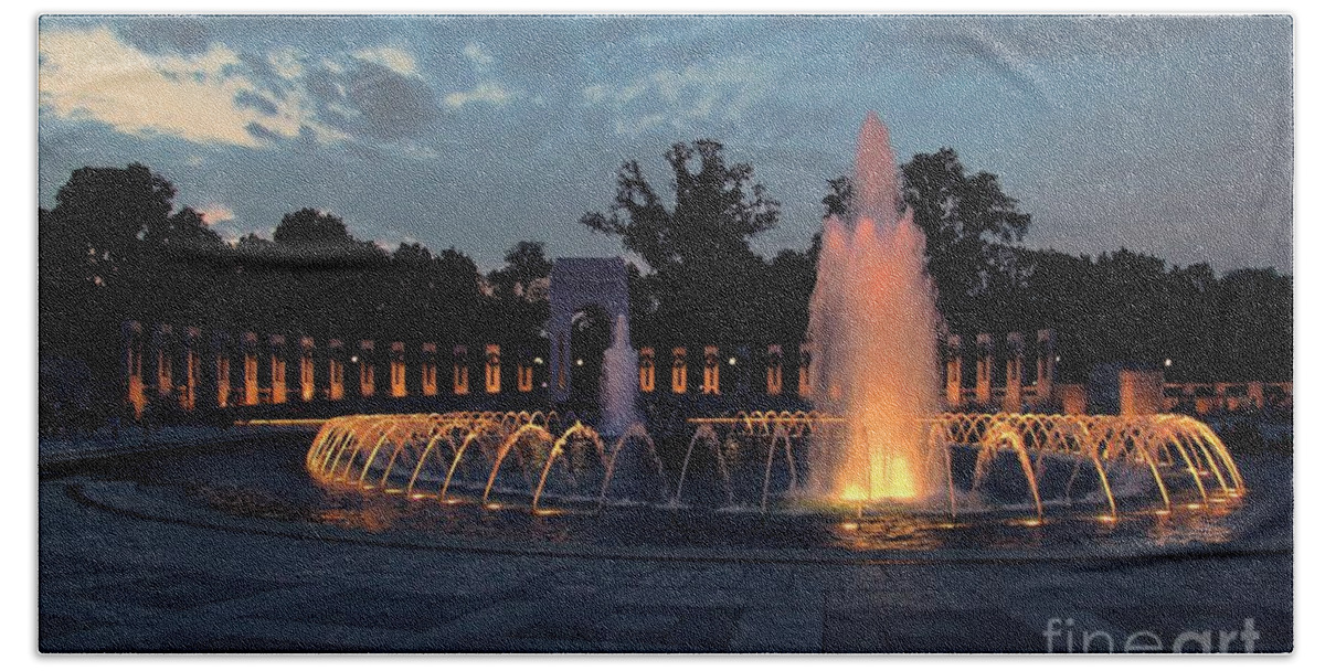 Fountain Beach Towel featuring the photograph World War II Memorial Fountain #1 by Marina McLain