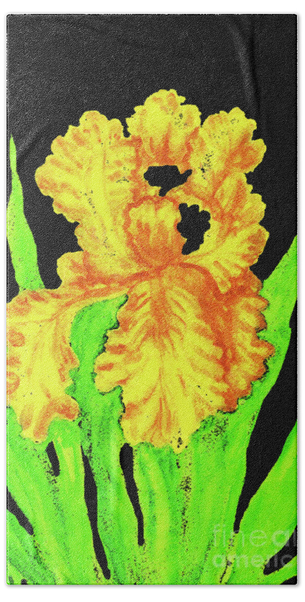 Art Beach Towel featuring the painting Yellow iris, painting #1 by Irina Afonskaya