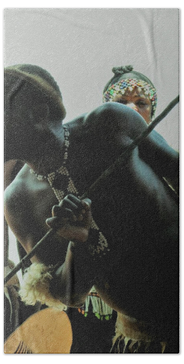 Zulu Man Beach Towel featuring the photograph Zulu Warrior #1 by Vijay Sharon Govender