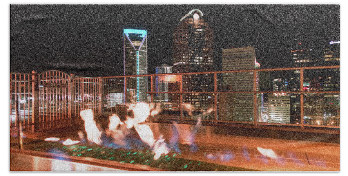 View Beach Towel featuring the photograph Charlotte North Carolina Skyline View At Night From Roof Top Res #10 by Alex Grichenko