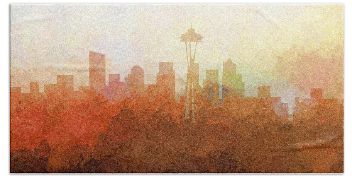 Seattle Washington Skyline Beach Towel featuring the digital art Seattle Washington Skyline #10 by Marlene Watson