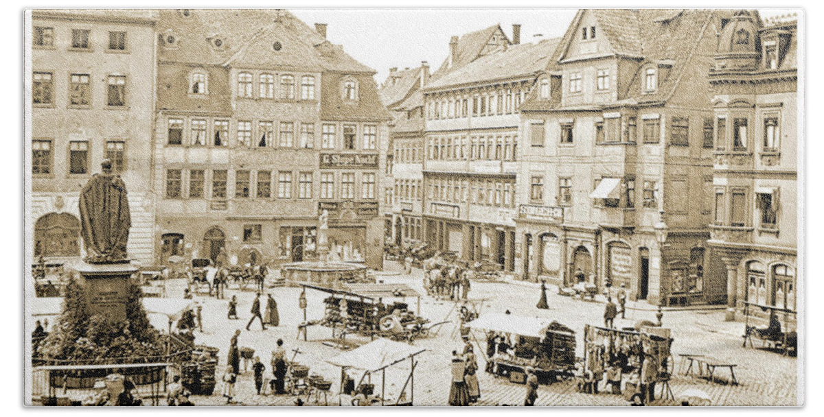 Street Beach Towel featuring the photograph Street Market, Coburg, Germany, 1903, Vintage Photograph #10 by A Macarthur Gurmankin