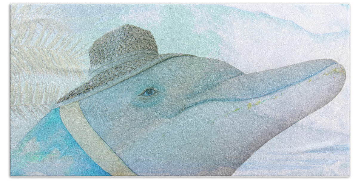 Dolphin Beach Sheet featuring the mixed media 10732 Flipper by Pamela Williams