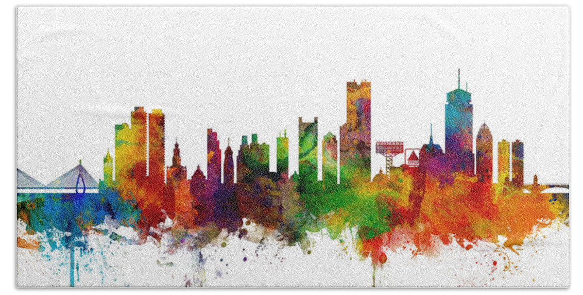United States Beach Sheet featuring the digital art Boston Massachusetts Skyline #11 by Michael Tompsett