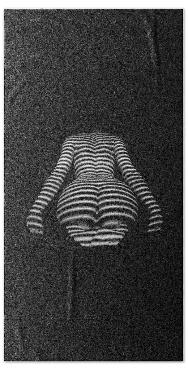 Zebra Woman Beach Sheet featuring the photograph 1249-MAK Zebra Woman Rear View Striped Sexy Nude by Chris Maher
