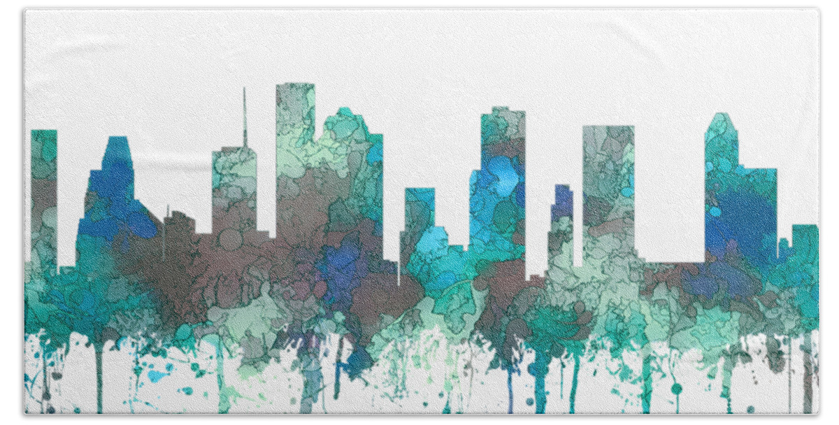 Houston Texas Skyline Beach Towel featuring the digital art Houston Texas Skyline #13 by Marlene Watson