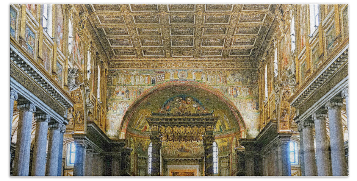 Church Beach Sheet featuring the photograph Interior View Of The Basilica di Santa Maria Maggiore In Rome Italy #13 by Rick Rosenshein