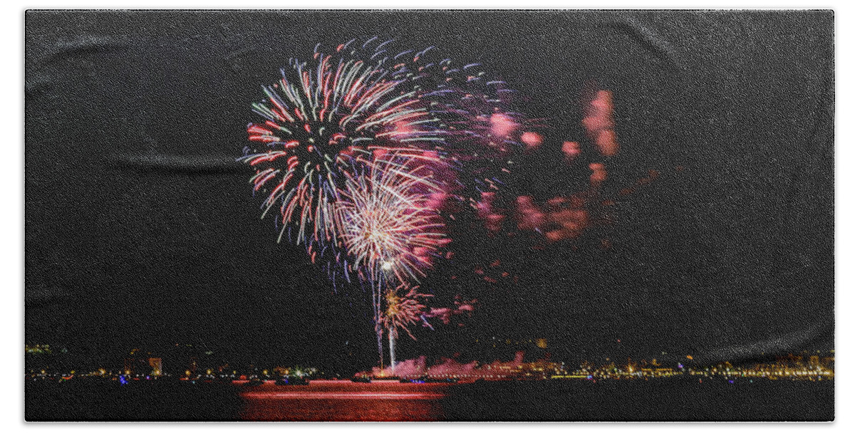 Anniversary Beach Towel featuring the photograph Fireworks #14 by SAURAVphoto Online Store