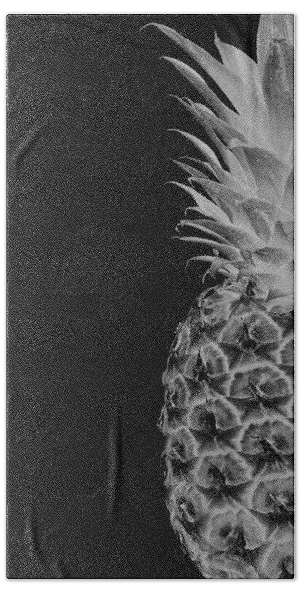 Abstract Beach Towel featuring the photograph 14BL Artistic Glowing Pineapple Digital Art Greyscale by Ricardos Creations