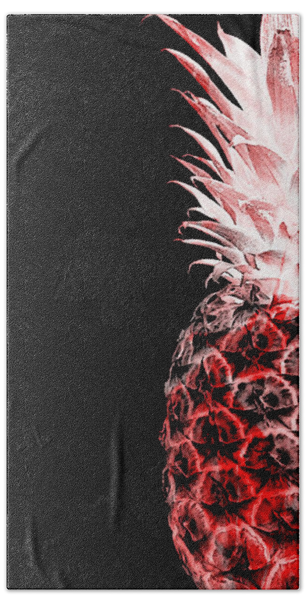 Art Beach Towel featuring the photograph 14LL Artistic Glowing Pineapple Digital Art Red by Ricardos Creations