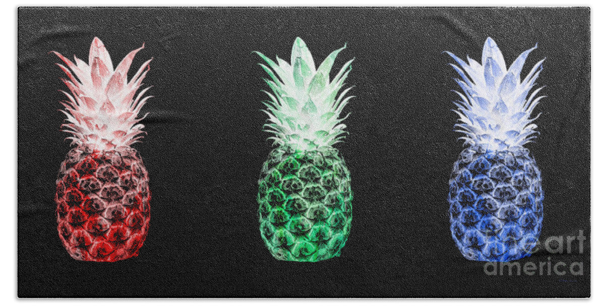 Art Beach Towel featuring the photograph Triptych 14M Artistic Pineapple Red Green Blue by Ricardos Creations