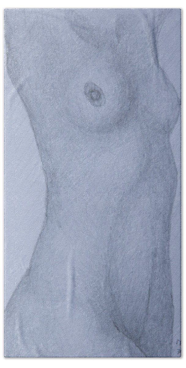 Nude Beach Towel featuring the drawing Nude Study #152 by Masami Iida