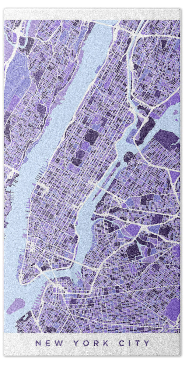 New York Beach Towel featuring the digital art New York City Street Map by Michael Tompsett