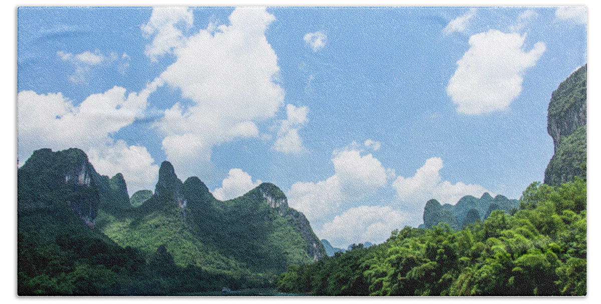 River Beach Towel featuring the photograph Lijiang River and karst mountains scenery #18 by Carl Ning