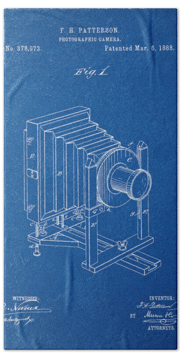 Patent Beach Towel featuring the digital art 1888 Camera US Patent Invention Drawing - Blueprint by Todd Aaron