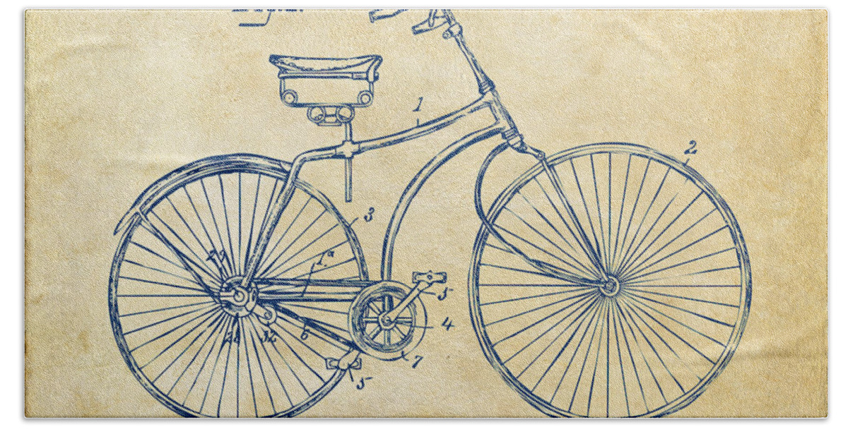 Bicycle Beach Towel featuring the digital art 1890 Bicycle Patent Minimal - Vintage by Nikki Marie Smith