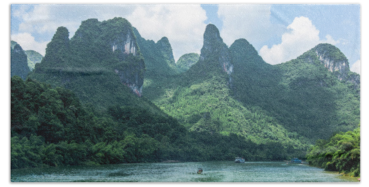 River Beach Towel featuring the photograph Lijiang River and karst mountains scenery #19 by Carl Ning