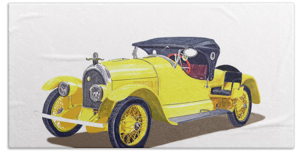  The Kissel Brothers Built Their First Automobile In 1905 Beach Sheet featuring the painting 1923 Kissel Kar Gold Bug Speedster by Jack Pumphrey