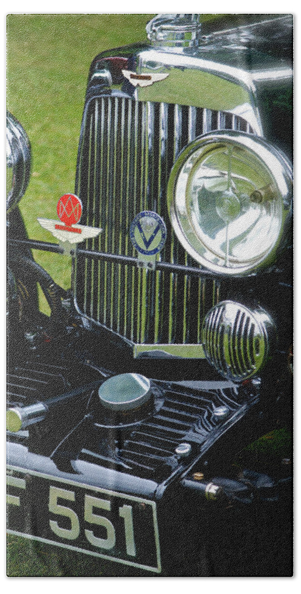 Aston Martin Beach Sheet featuring the photograph 1930s Aston Martin Front Grille Detail by John Colley