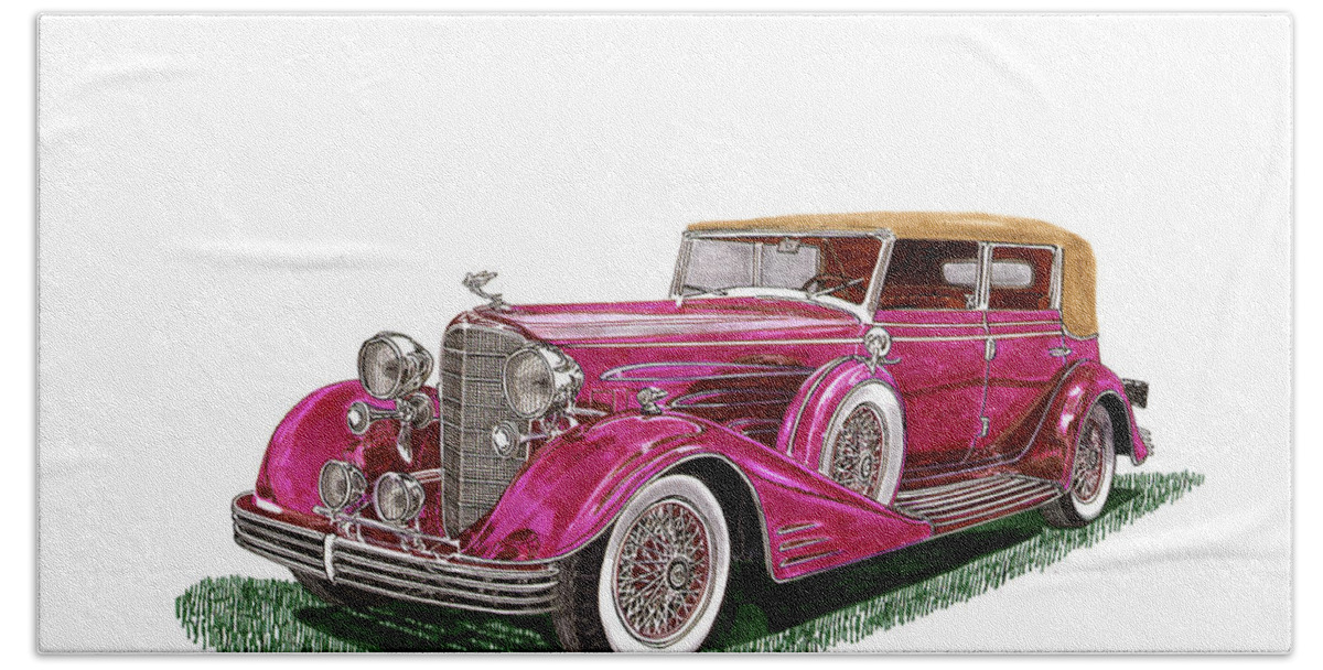 1932 Cadillac All Weather Phaeton V 16 Beach Sheet featuring the painting 1932 Cadillac All Weather Phaeton V 16 by Jack Pumphrey