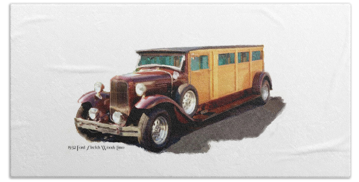 Cars Beach Sheet featuring the digital art 1932 Ford Stretch Woody by Brenda Leedy
