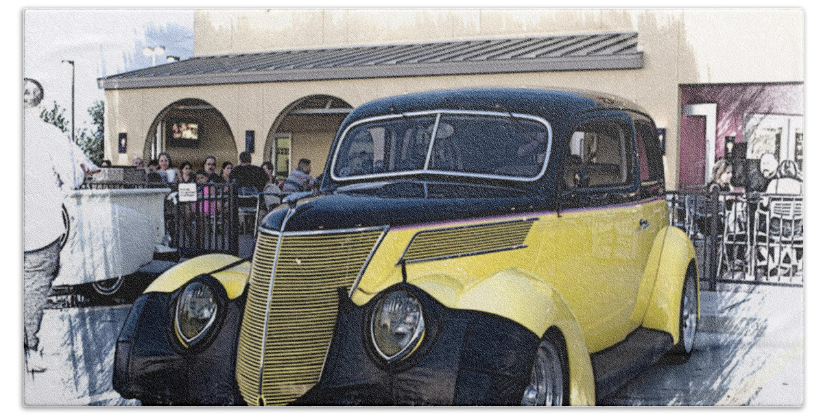 1937 Ford Deluxe 2-door Sedan Beach Towel featuring the photograph 1937 Ford Deluxe Sedan_A2 by Walter Herrit