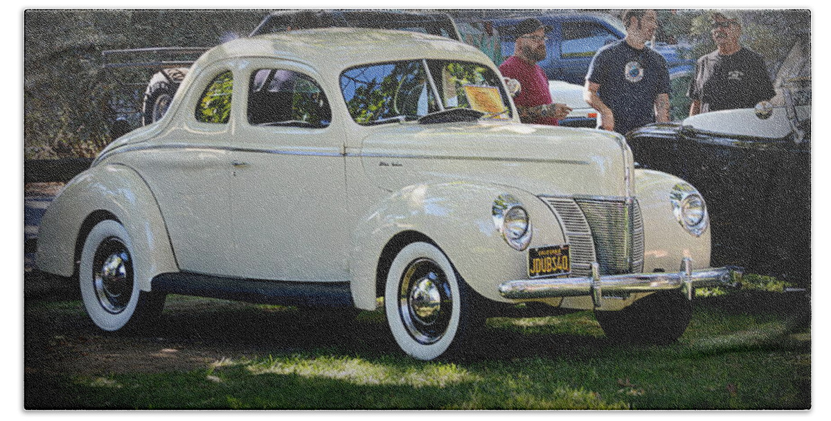 Car Beach Towel featuring the photograph 1940 Ford Coupe Deluxe by AJ Schibig