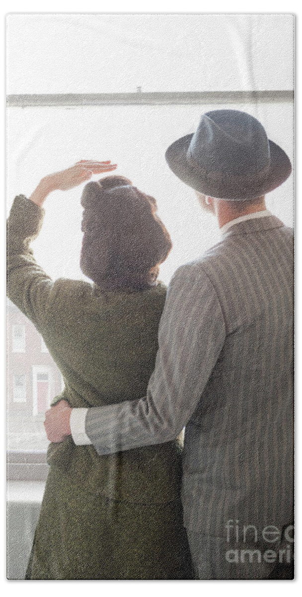 Woman Beach Towel featuring the photograph 1940s Couple At The Window by Lee Avison