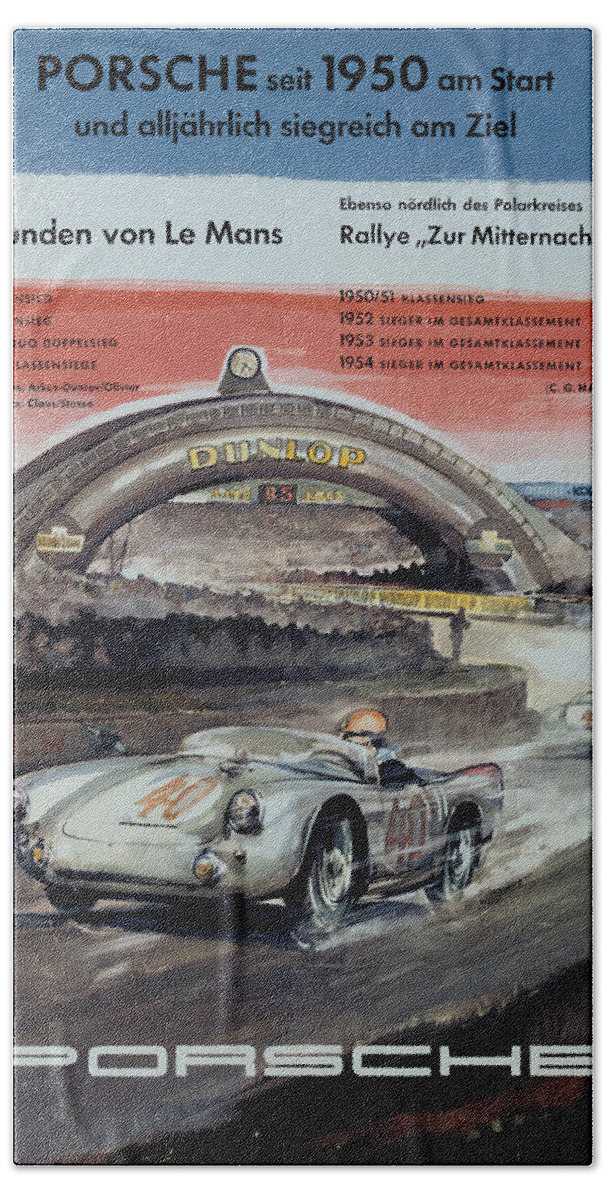 24 Hours Of Le Mans Beach Towel featuring the digital art 1950 Porsche Le mans Poster by Georgia Fowler