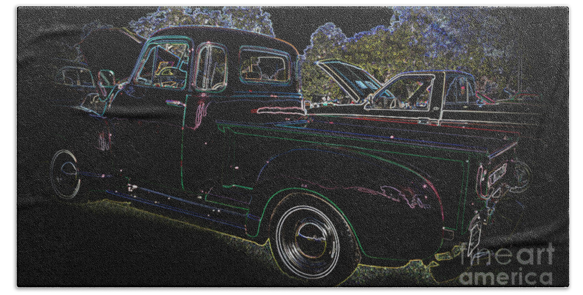 Neon Beach Sheet featuring the photograph 1952 Neon Chevrolet Pickup by Geraldine DeBoer