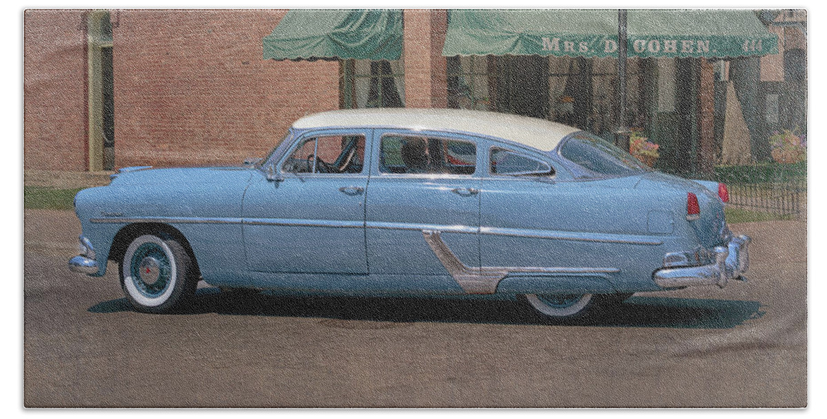 1954 Beach Towel featuring the photograph 1954 Hudson Hornet by Susan Rissi Tregoning