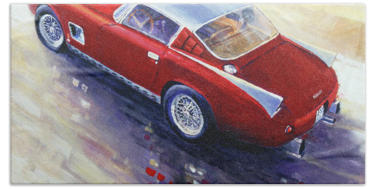 Shevchukart Beach Towel featuring the painting 1956 Ferrari 410 SuperAmerica Scaglietti Series by Yuriy Shevchuk