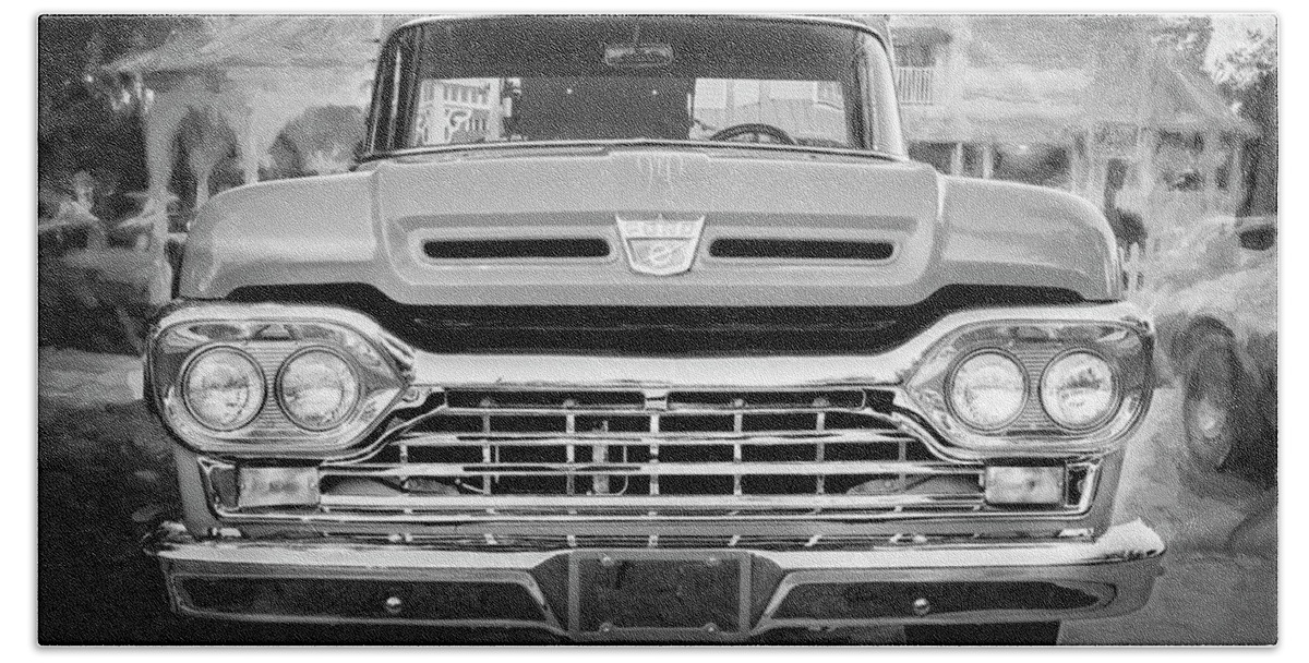 1960 Ford Beach Towel featuring the photograph 1960 Ford F100 Pick Up Truck BW by Rich Franco