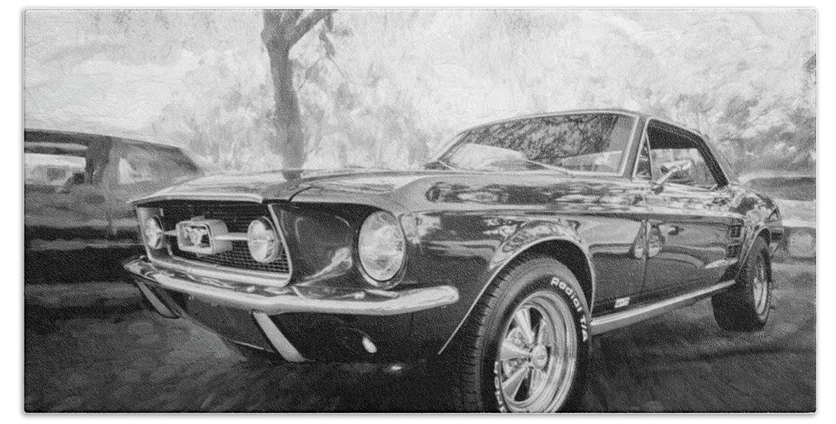 1967 Ford Mustang Beach Sheet featuring the photograph 1967 Ford Mustang Coupe BW c119 by Rich Franco